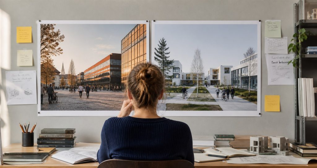 Student comparing German and Finnish university campus environments