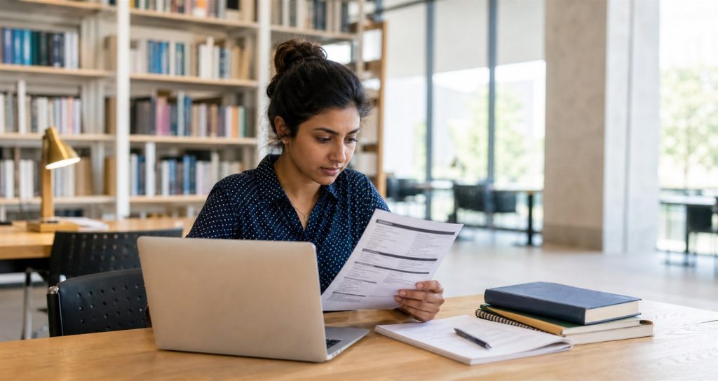 Student preparing an academic CV for a university application